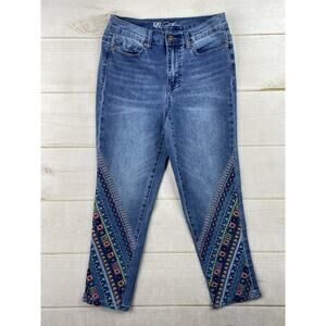DG2 By Diane Gilman Womens Jeans Sz 2 Blue Embroidered Cropped Stretch Denim Y2K